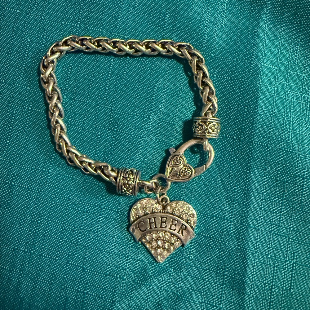 Silver Cheer bracelet.  Heart Charm Bracelet